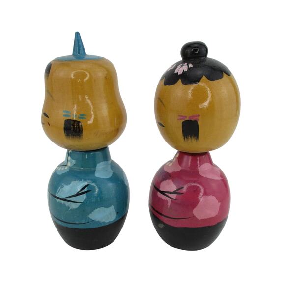 Vintage Pair Nodder Doll Wood Hand Painted Bobbleheads 5" Tall - Picture 2 of 6